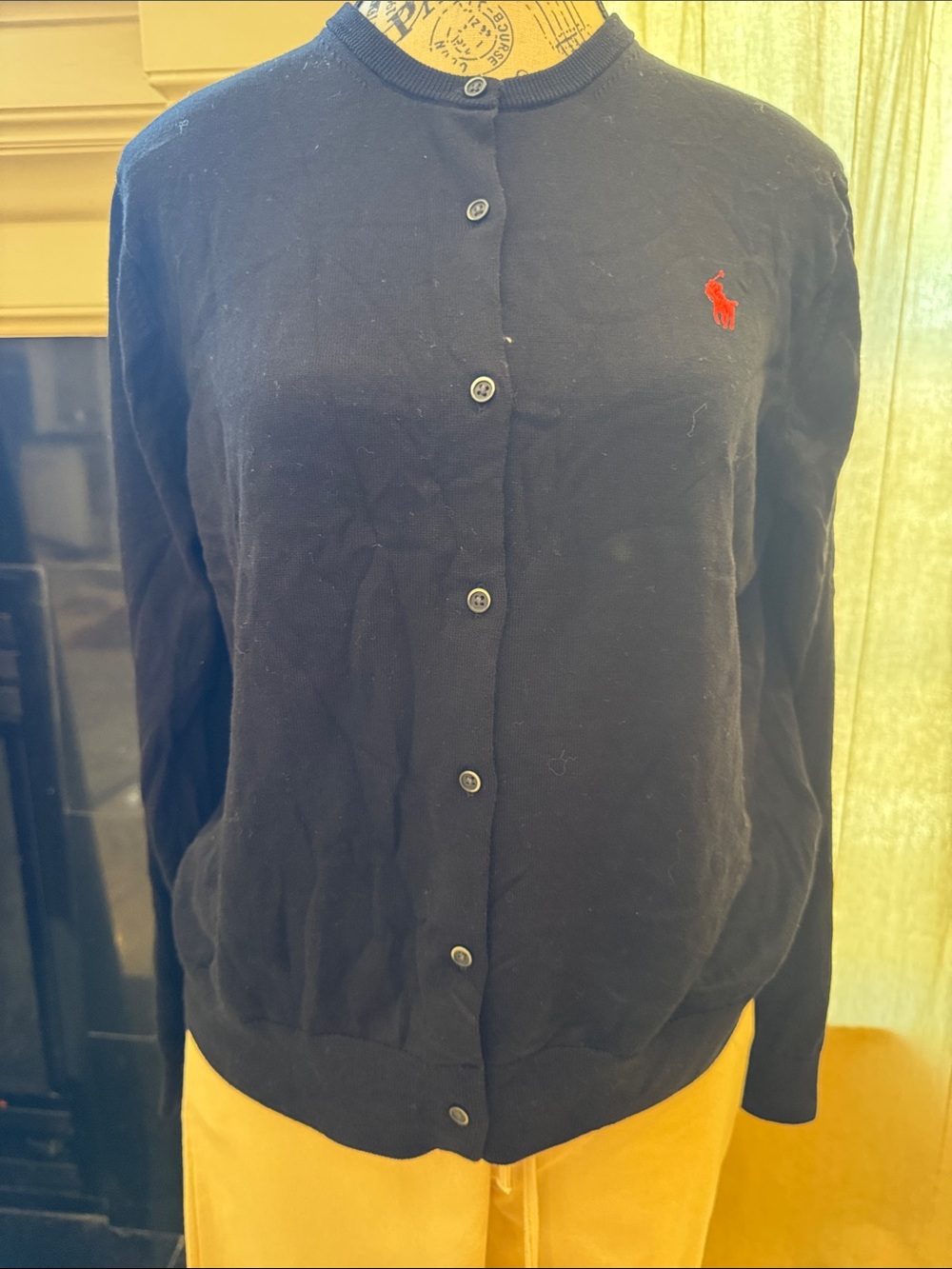 Polo by Ralph Lauren Black Button-Front Crewneck Cardigan with Red Pony